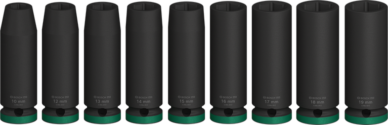 Juego de vasos de impacto Bosch PRO de 1/2 pulgada de profundidad, 9 piezas.